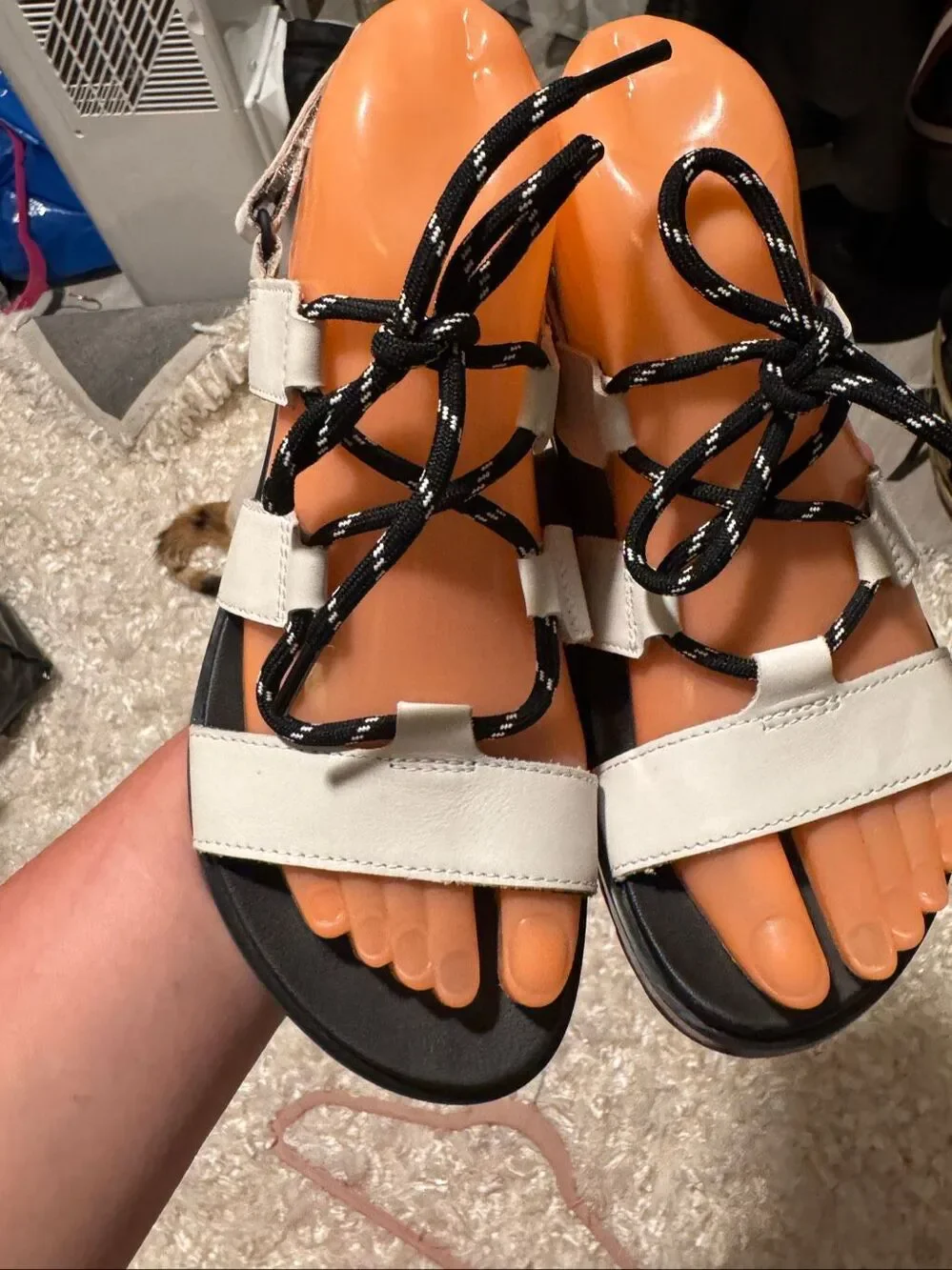 Sorel roaming lace up Sandal white black Women's Shoes adjustable width(wide)